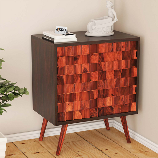 Marvin Solid Sheesham Wood Sideboards and Cabinet with 2 Door Storage for Living Room - Walnut Finish (1 Year Warranty)