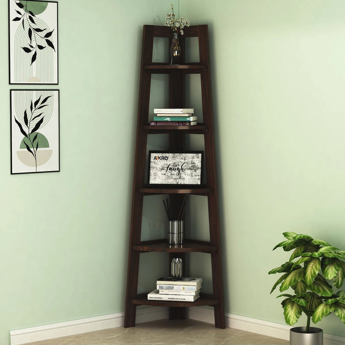 Solid Wood Large Folding Corner Shelf 5 | Wooden corner wall shelves online Rajasthan
