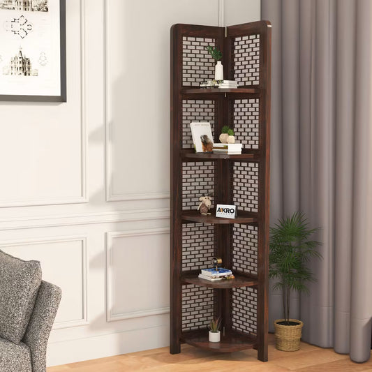 Levi Bookshelf / Display Unit | 5 Tier | Sheesham Wood | Foldable (Walnut Finish)