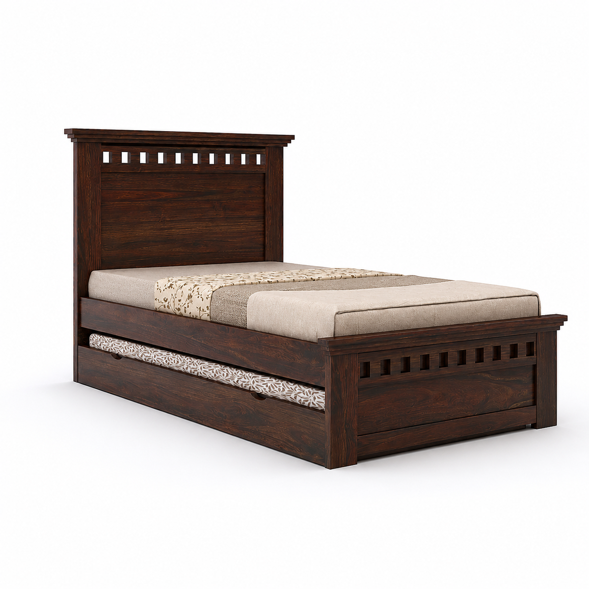 Kuber Expandable Solid Sheesham Wood Single Bed Pull-Out Guest Bed