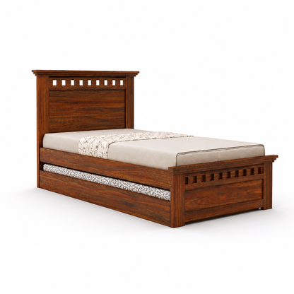 Kuber Expandable Solid Sheesham Wood Single Bed Pull-Out Guest Bed