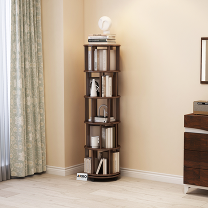 Bassanio 360 Degree Rotating Bookshelf Solid Sheesham Wood Walnut Finish