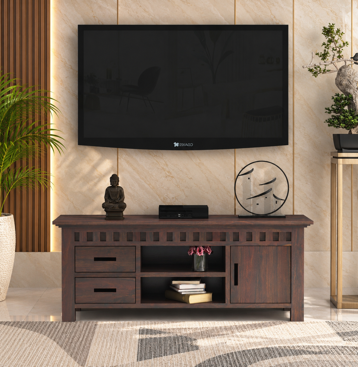 Kuber Wooden TV Unit with Drawers & Cabinet