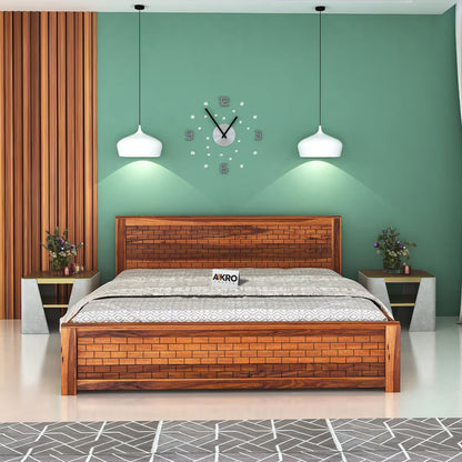 Tuscan Double Bed with Box Storage (Honey Finish)