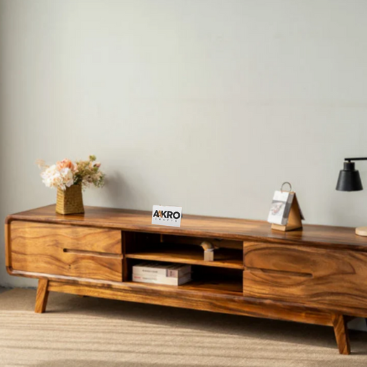 Loadly Sheesham Wood Two Door Two Open Self Tv Cabinet
