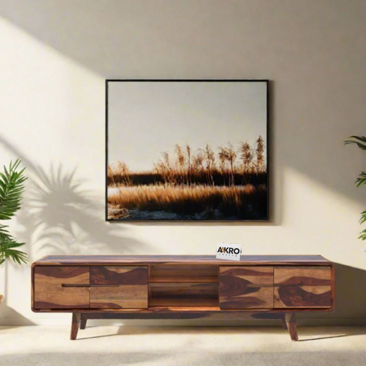 Homlen Sheesham Wood Four Door Two Open Self Tv Cabinet