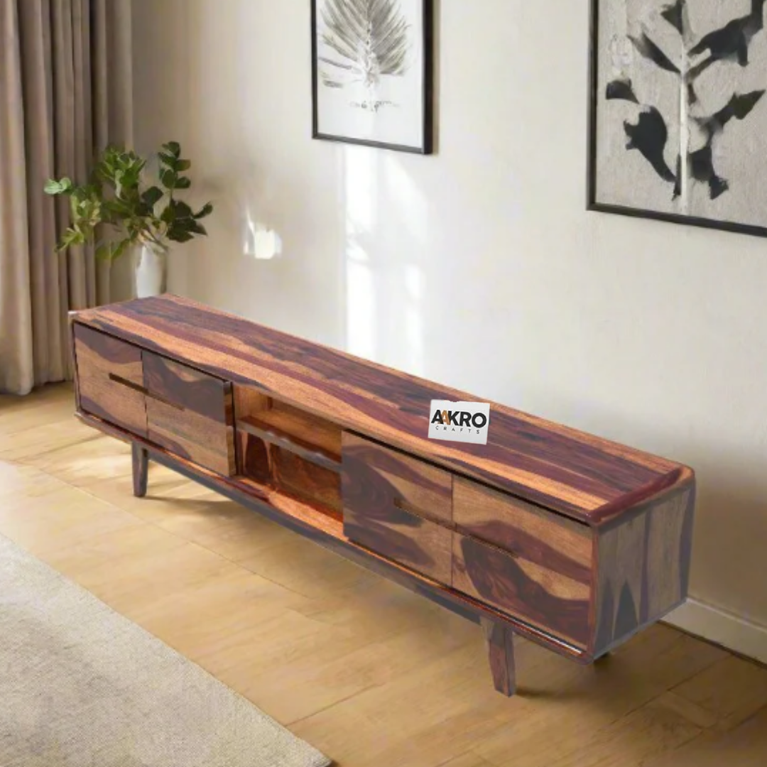 Homlen Sheesham Wood Four Door Two Open Self Tv Cabinet