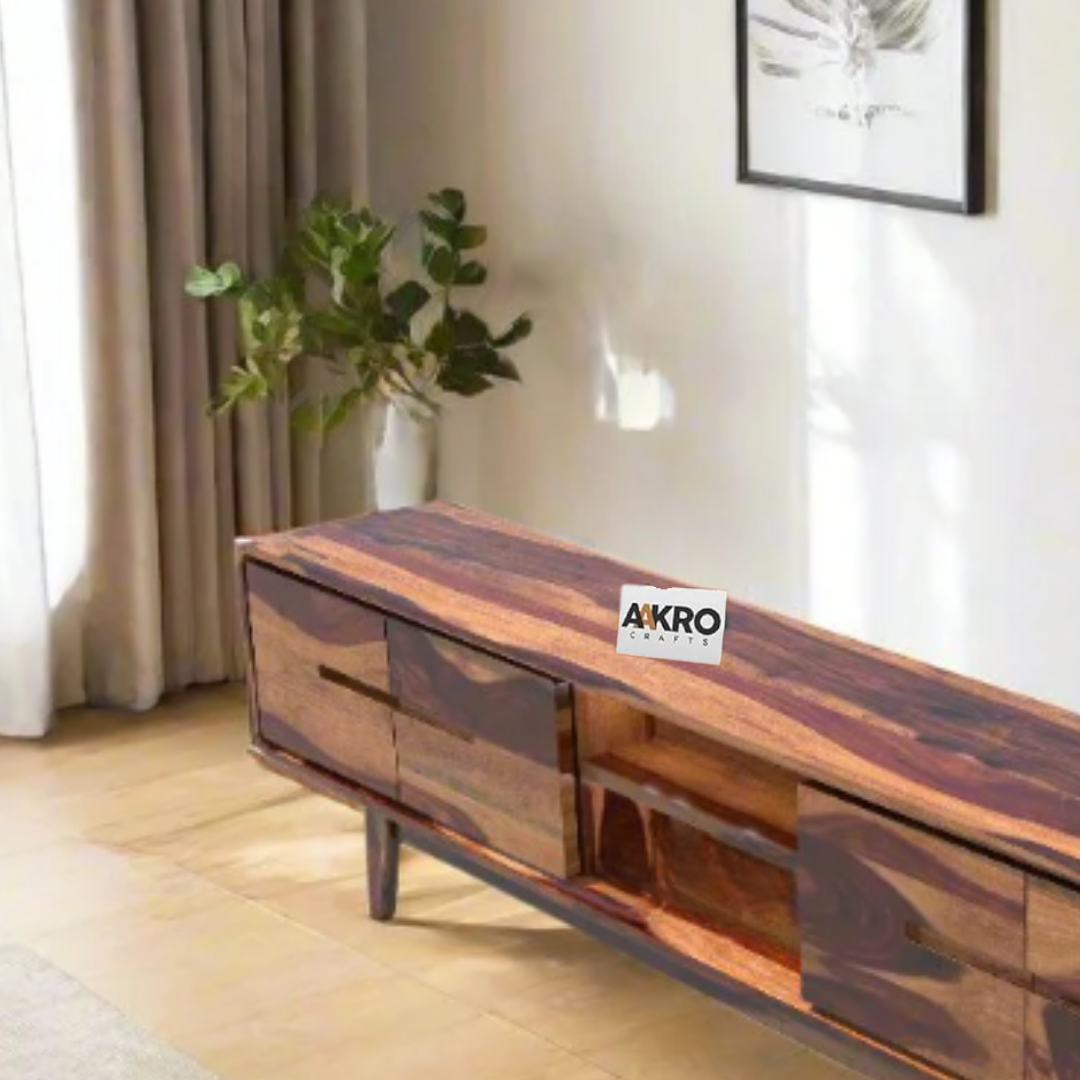 Homlen Sheesham Wood Four Door Two Open Self Tv Cabinet