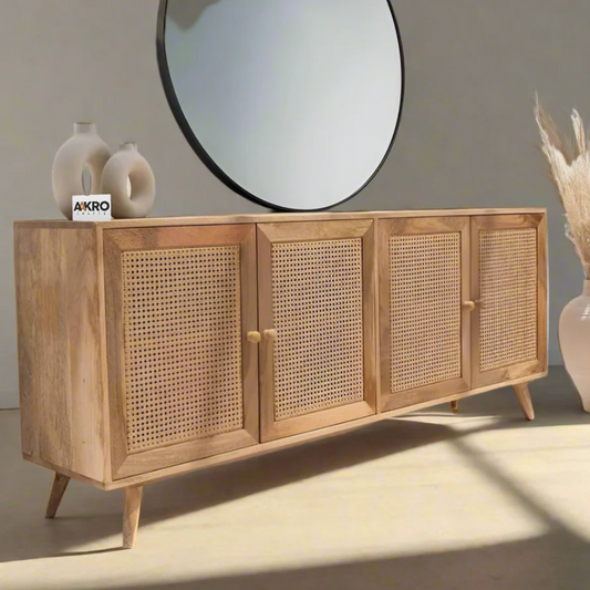 Dozzia Solid Wood 4 Door Cabinet For Storage In Neutral Finish