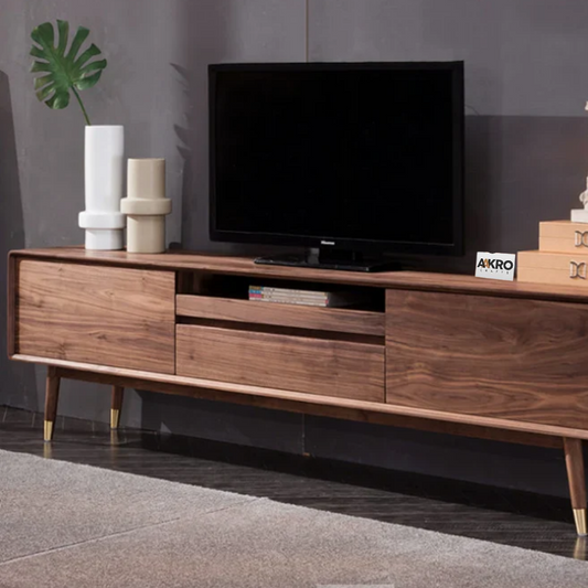 Layvio Solid Wood Tv-Unit 2 Door 2 Drawers & One Shelf In Provincial Teak