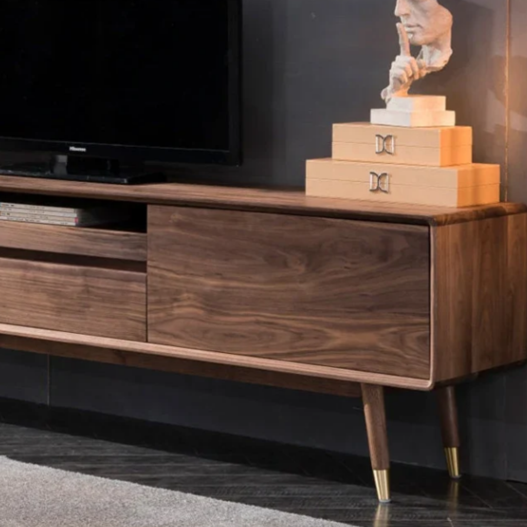 Layvio Solid Wood Tv-Unit 2 Door 2 Drawers & One Shelf In Provincial Teak
