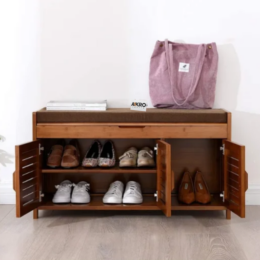 Homvera Cushion Shoe Storage Bench In Teak Wood