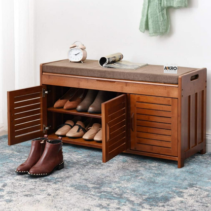 Homvera Cushion Shoe Storage Bench In Teak Wood