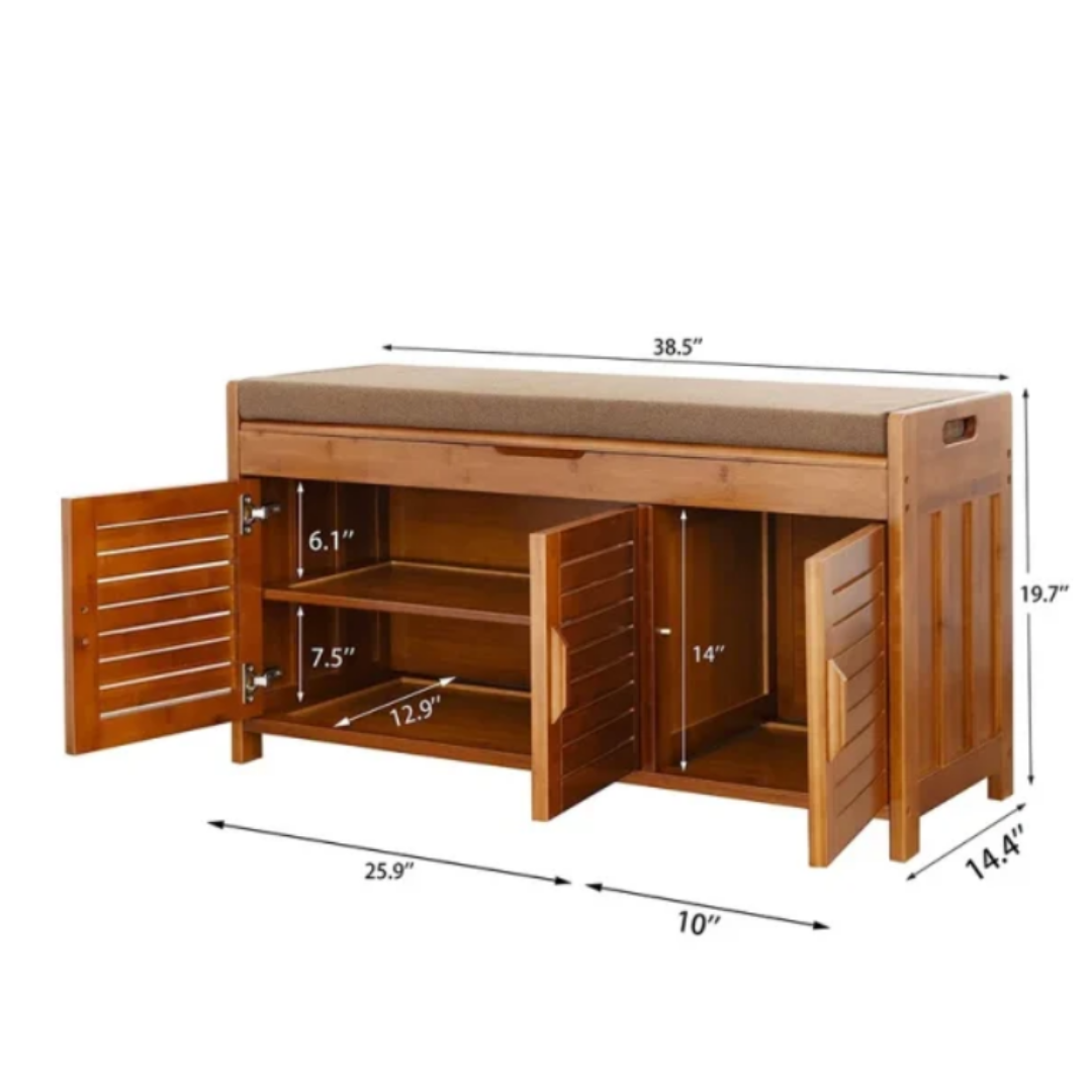 Homvera Cushion Shoe Storage Bench In Teak Wood