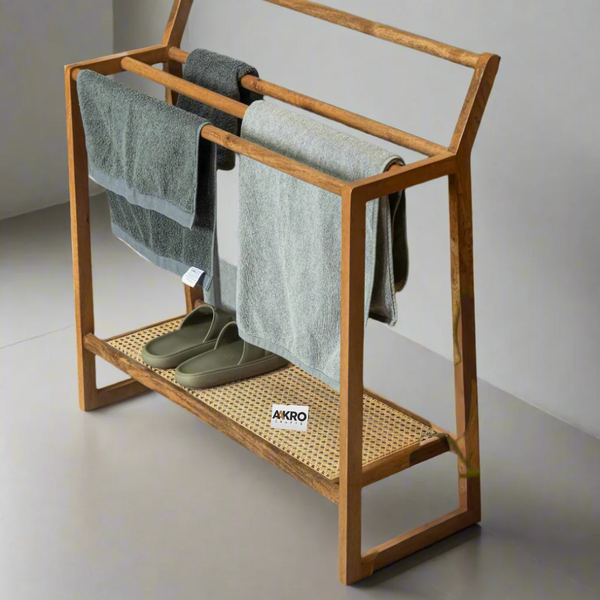 Napnest Shoes Rack and Towel Holder Solid Wood with Cane