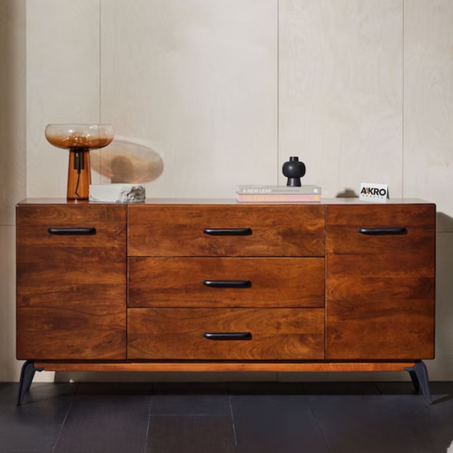 Modora Solid Wood Sideboard by AakroCrafts showcasing natural Sheesham wood grain and handcrafted quality