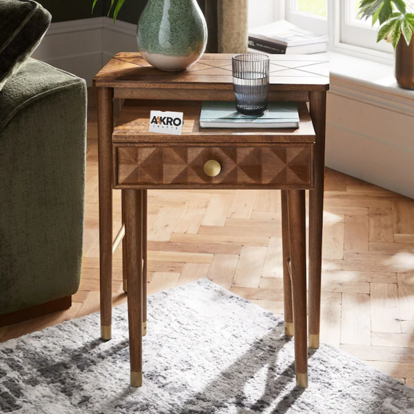 Trevvi Solid Wood Storage Nest of 2 Tables
