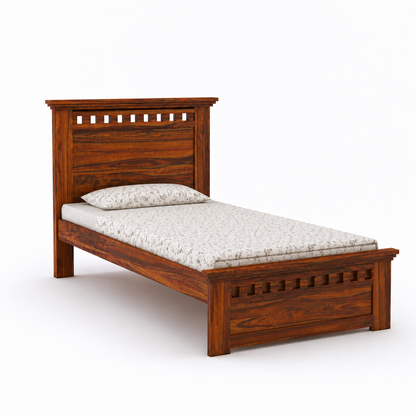 Kuber Solid Sheesham Wood Single Bed – Non-Storage Wooden Bed