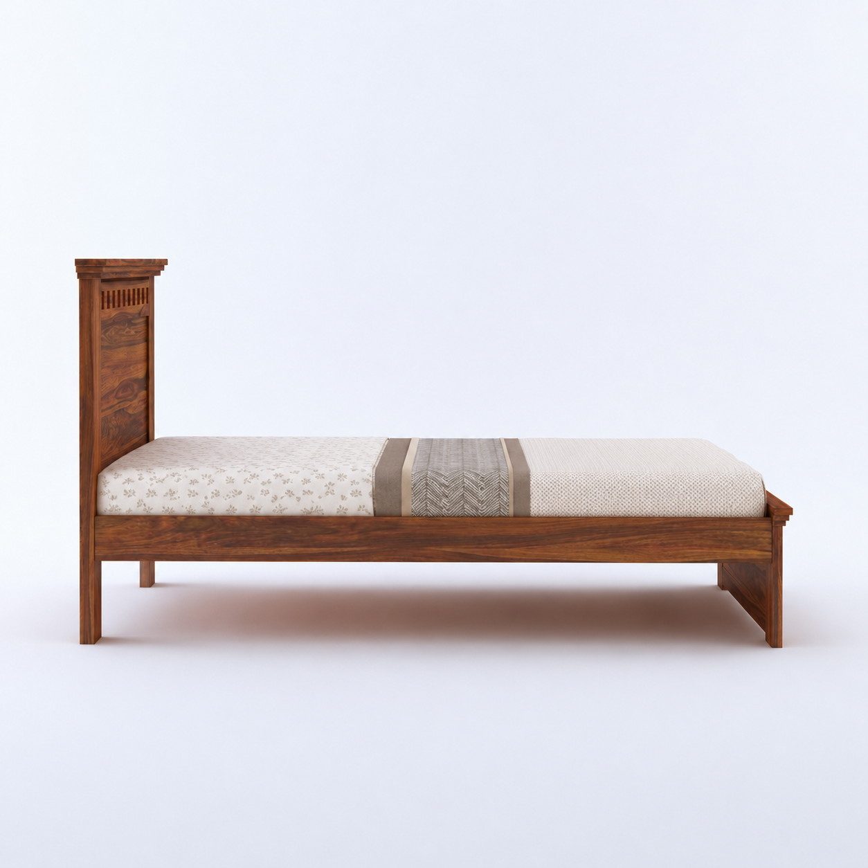 Kuber Solid Sheesham Wood Single Bed – Non-Storage Wooden Bed