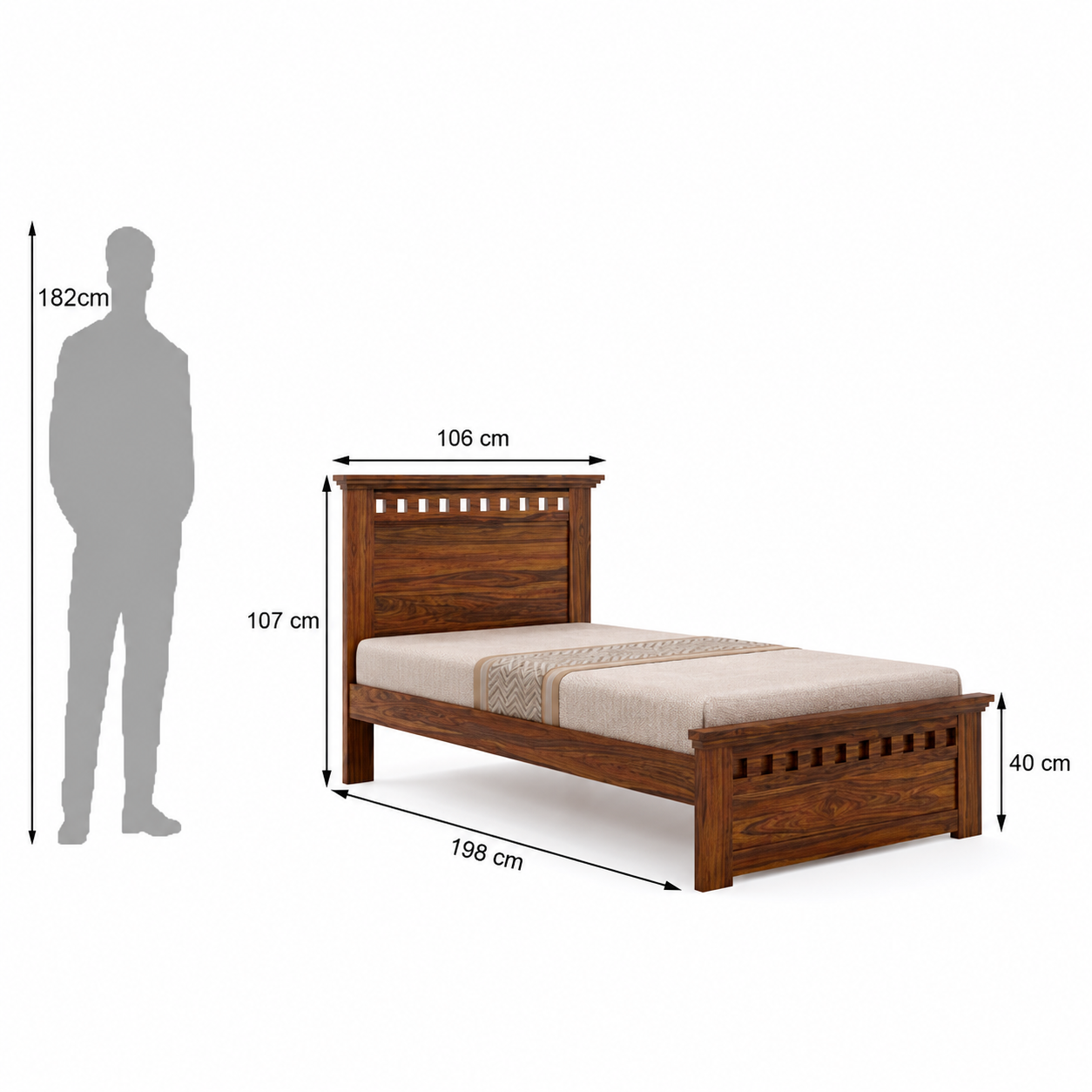 Kuber Solid Sheesham Wood Single Bed – Non-Storage Wooden Bed