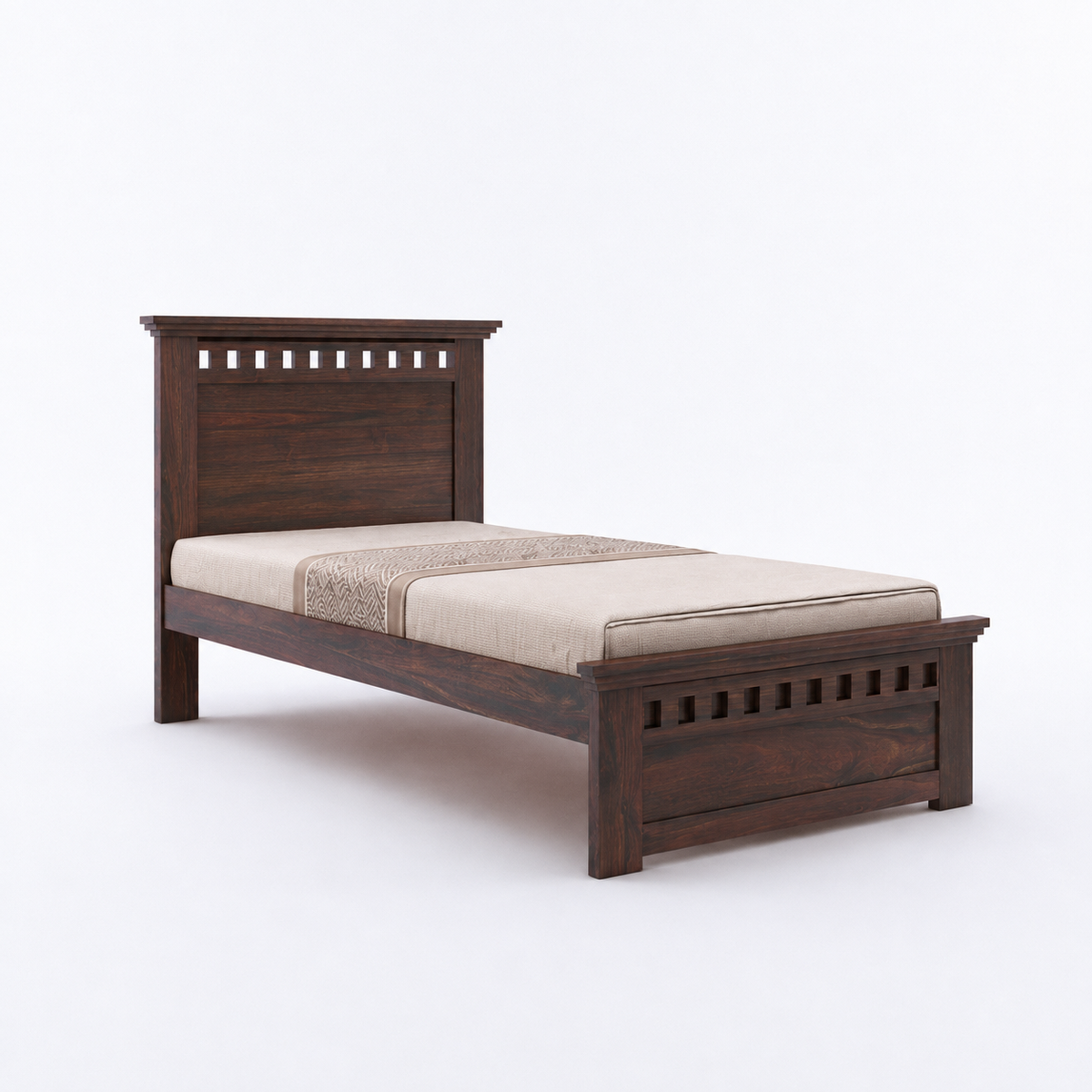 Kuber Solid Sheesham Wood Single Bed – Non-Storage Wooden Bed