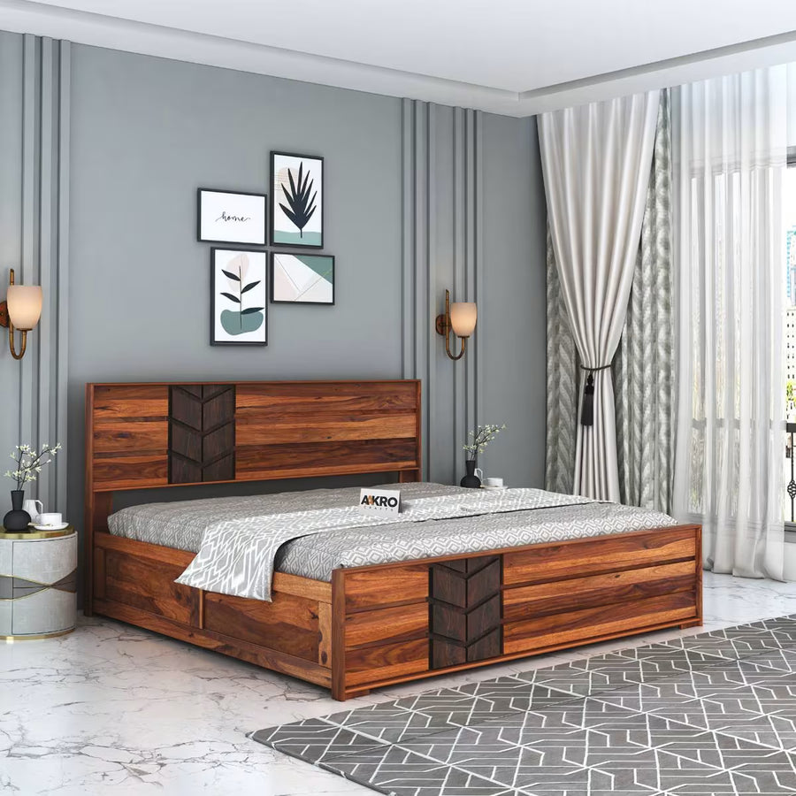 Vanguard Sheesham wood double bed with box storage — modern bedroom furniture