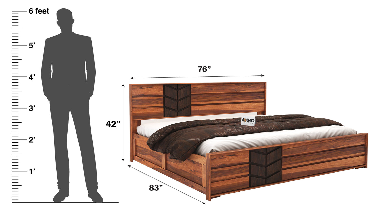 Sheesham Wood Venguard Bed with Box Storage  - 1 Year Warranty