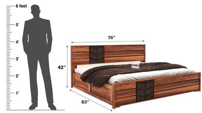 Sheesham Wood Venguard Bed with Box Storage  - 1 Year Warranty