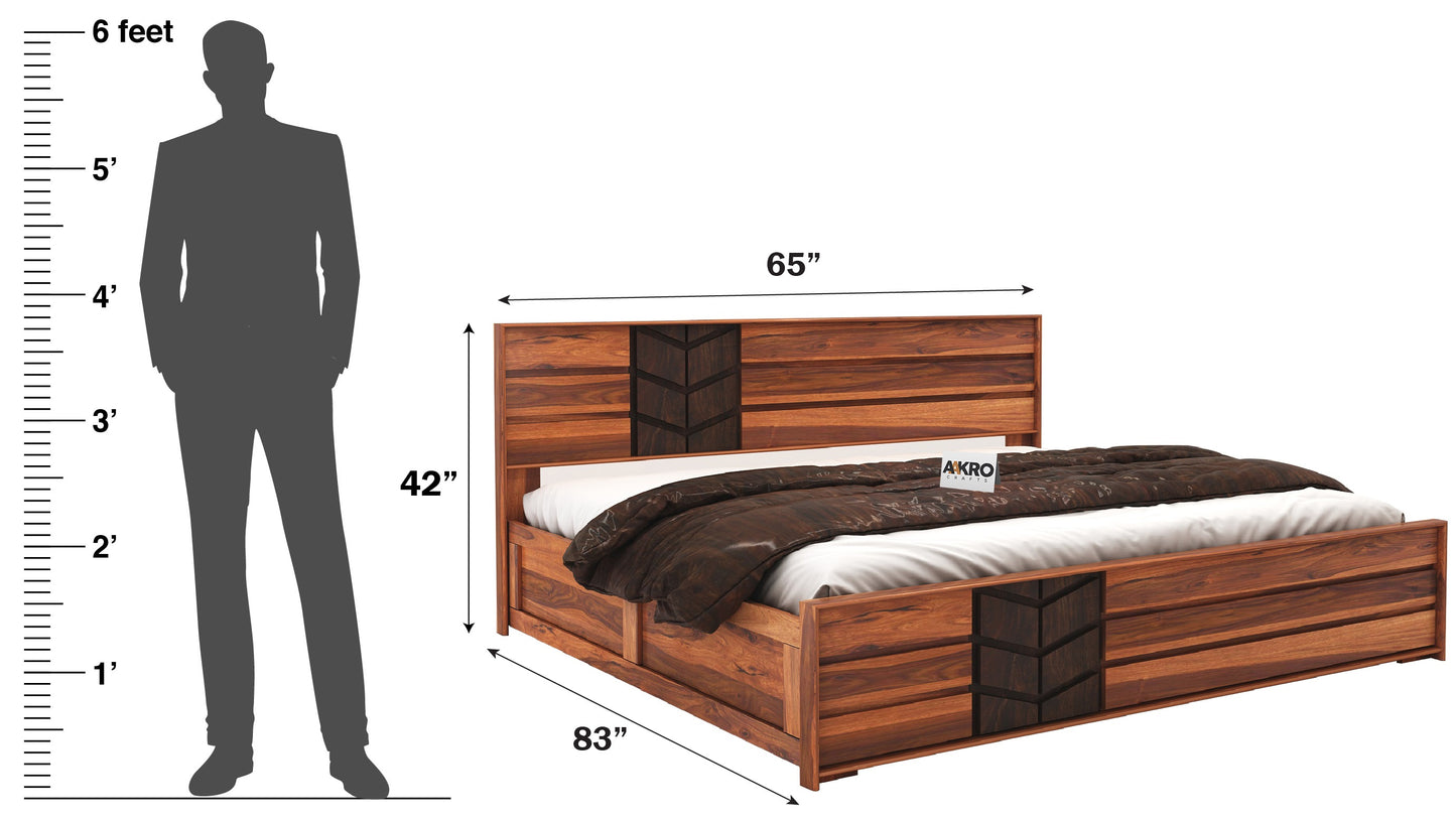 Sheesham Wood Venguard Bed with Box Storage  - 1 Year Warranty