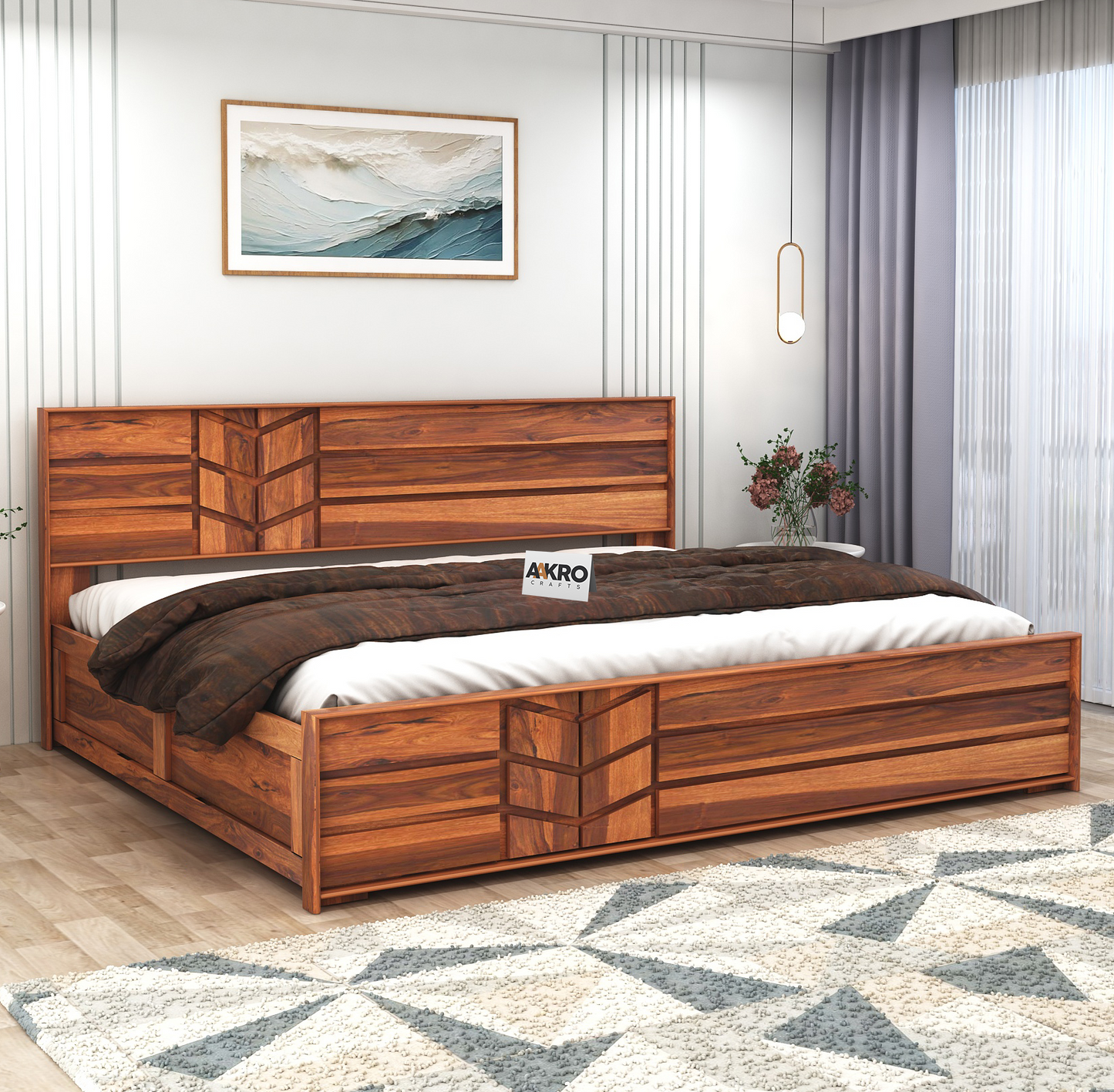 Venguard Sheesham Wood Bed with Box Storage  - 1 Year Warranty