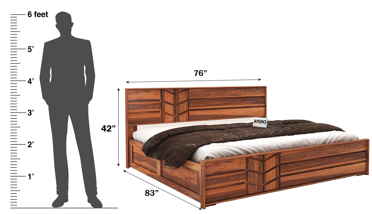 Venguard Sheesham Wood Bed with Box Storage  - 1 Year Warranty