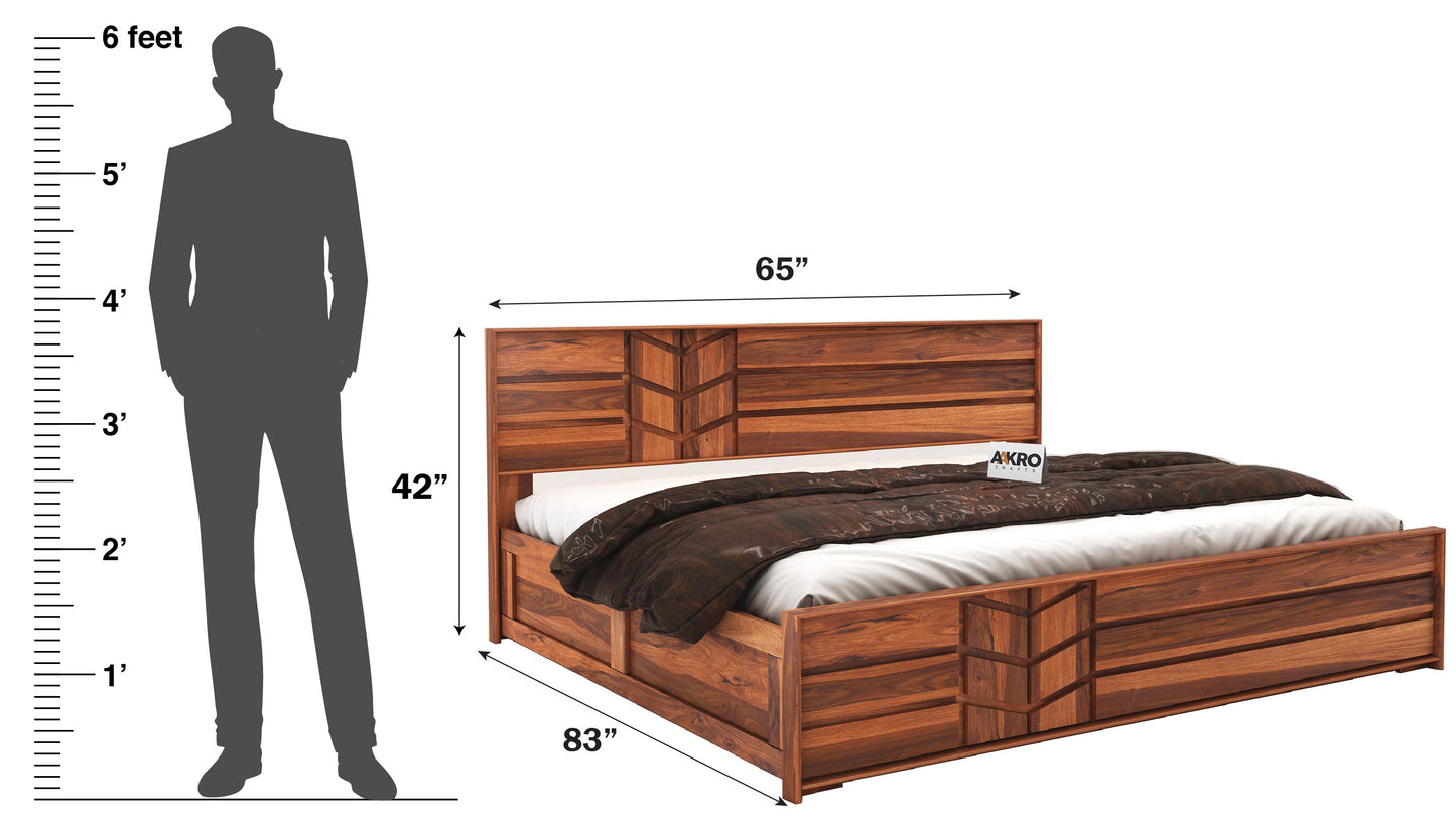 Venguard Sheesham Wood Bed with Box Storage  - 1 Year Warranty