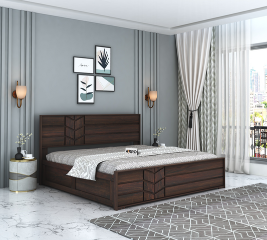 Venguard Sheesham Wood Bed with Box Storag (Walnut Finish)  - 1 Year Warranty