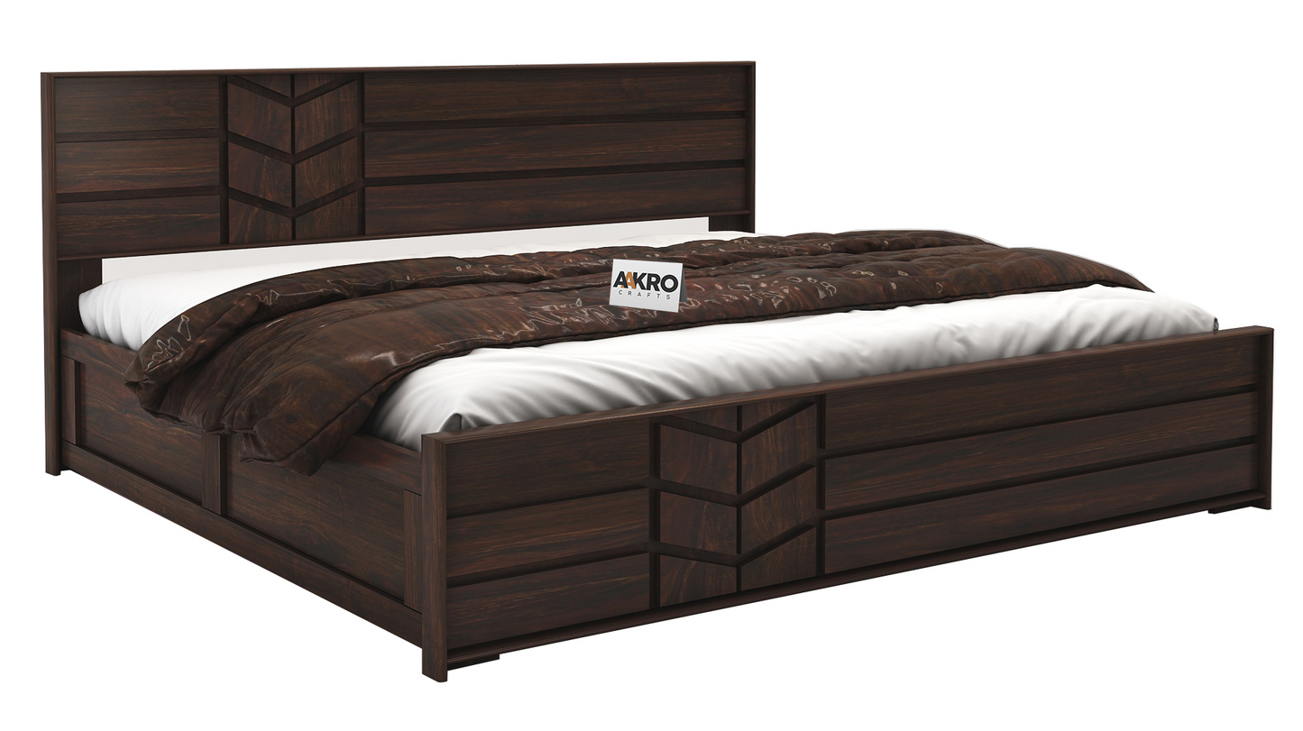 Venguard Sheesham Wood Bed with Box Storage, Walnut Finish  - 1 Year Warranty