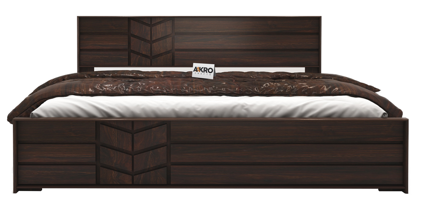 Venguard Sheesham Wood Bed with Box Storage, Walnut Finish  - 1 Year Warranty