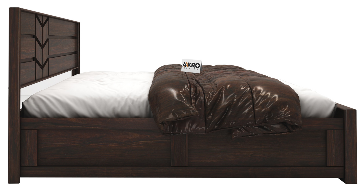 Venguard Sheesham Wood Bed with Box Storage, Walnut Finish  - 1 Year Warranty