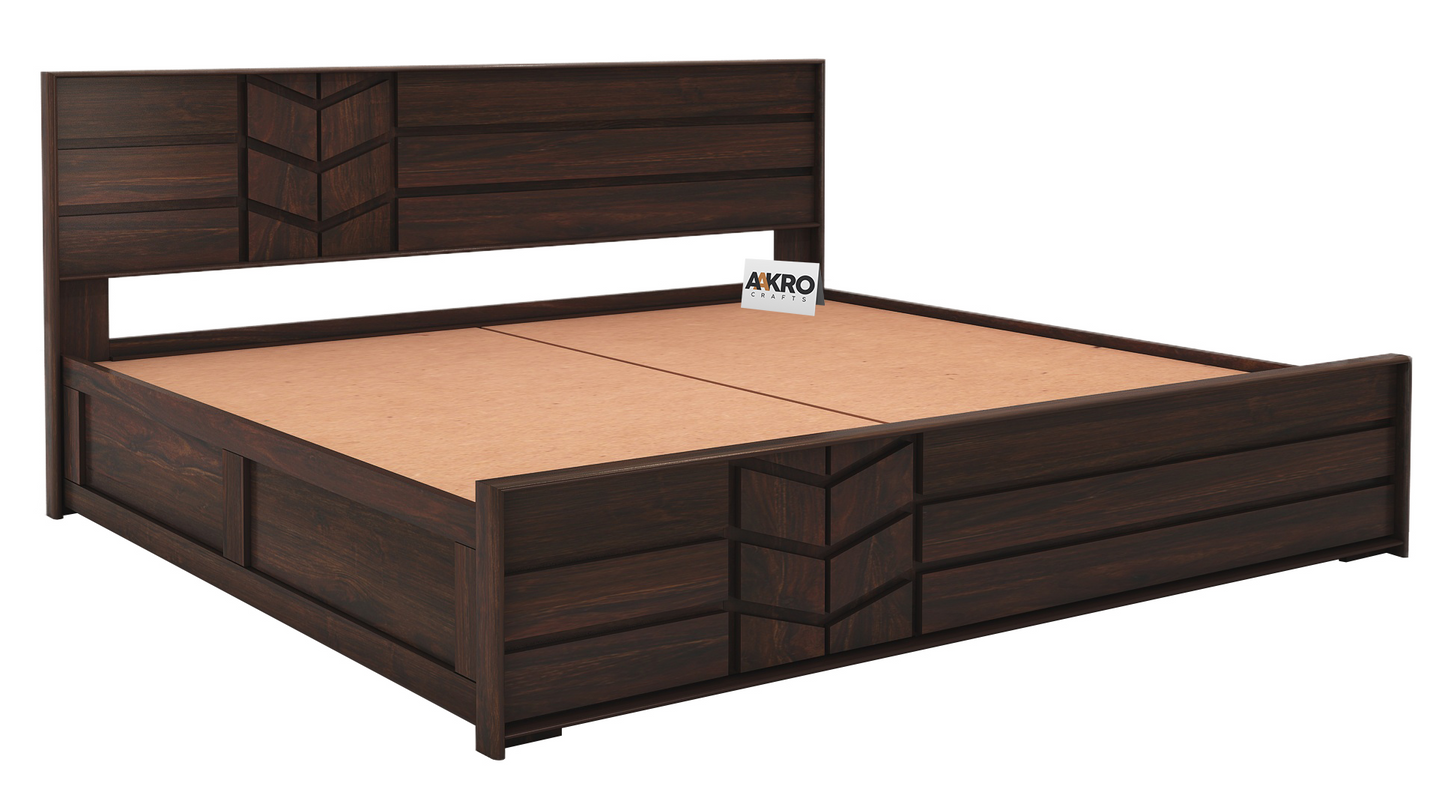 Venguard Sheesham Wood Bed with Box Storage, Walnut Finish  - 1 Year Warranty