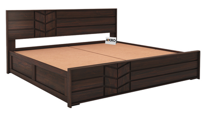 Venguard Sheesham Wood Bed with Box Storage, Walnut Finish  - 1 Year Warranty