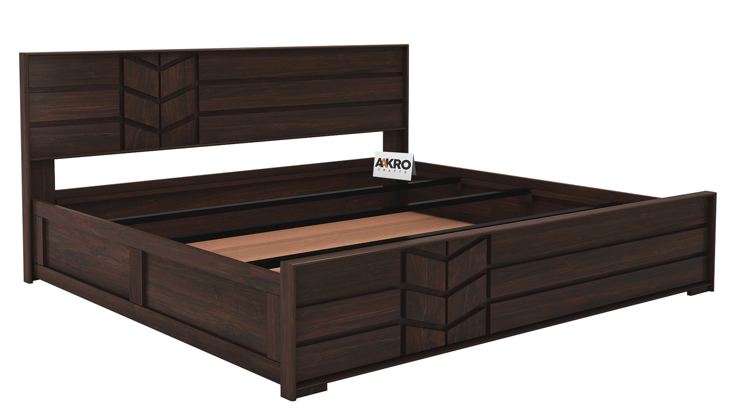 Venguard Sheesham Wood Bed with Box Storage, Walnut Finish  - 1 Year Warranty