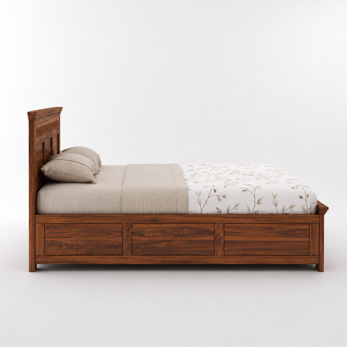 Kuber Grid Design Sheesham Wood Bed with Box Storage