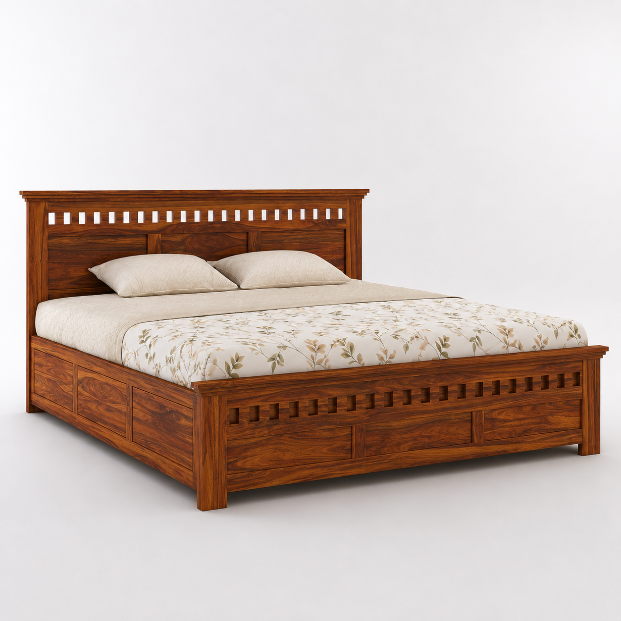 Kuber Grid Design Sheesham Wood Bed with Box Storage