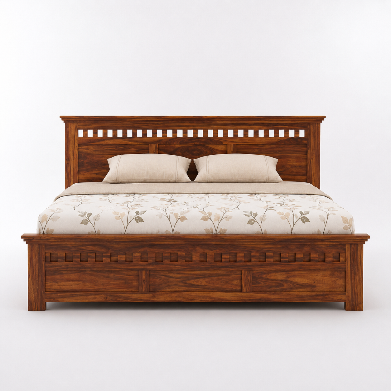 Kuber Grid Design Sheesham Wood Bed with Box Storage
