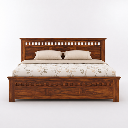 Kuber Grid Design Sheesham Wood Bed with Box Storage