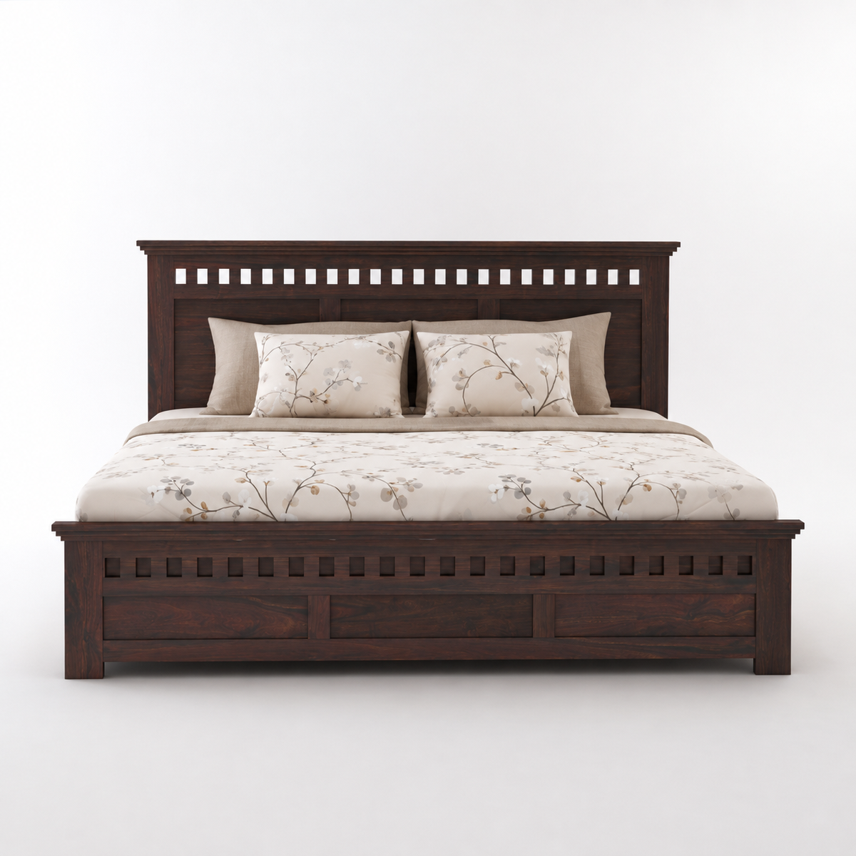 Kuber Grid Design Sheesham Wood Bed with Box Storage