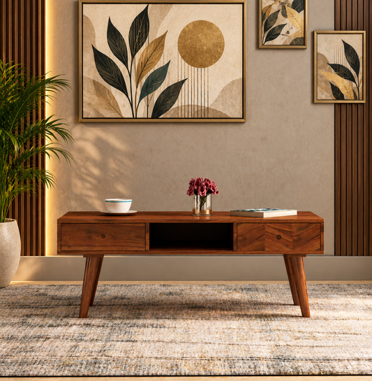 Sheesham Wood Coffee Table with 2 Drawers